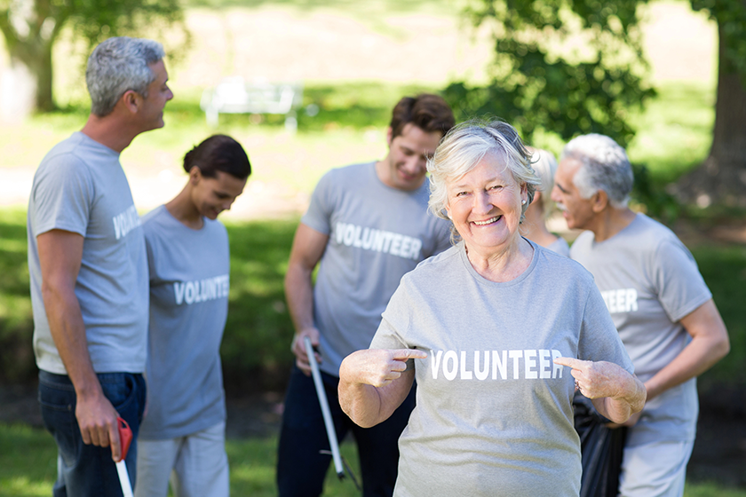 Volunteer grandmother with thumbs up